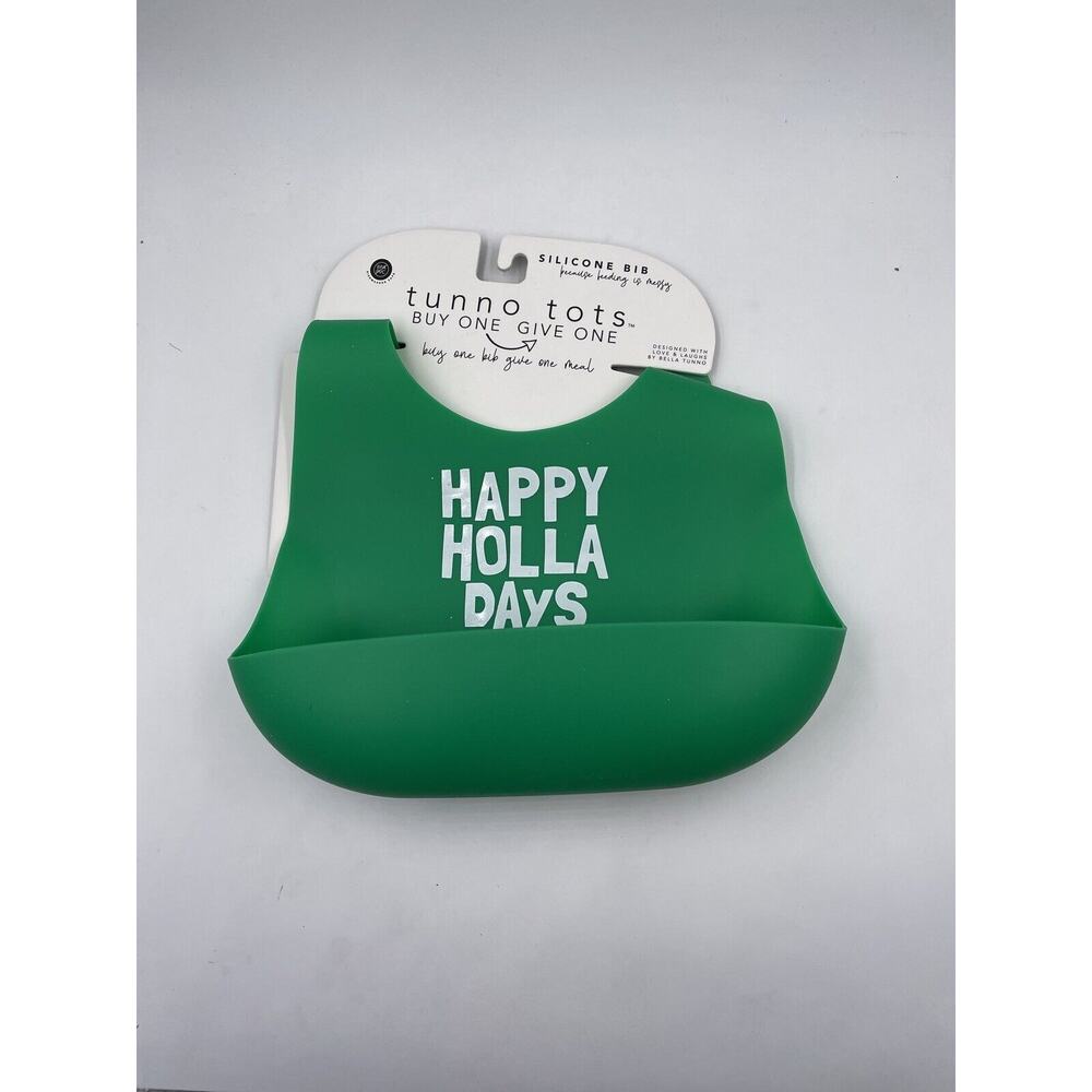 Bella Tunno Tots Silicone Pocket Baby Bib Happy Holla Days Holiday Xmas